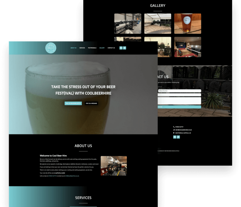 One Page Website Design for beer hire company